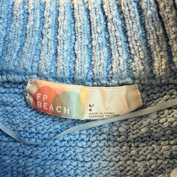 Free People Beach Periwinkle Blue Cotton Knit Oversized Boho Sweater Size L - Picture 4 of 5